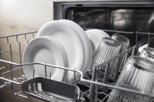 clean dishes in a dishwasher