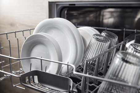 clean dishes in a dishwasher